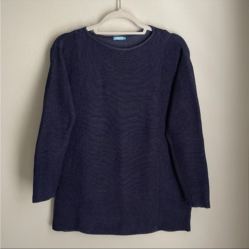 J McLaughlin Womens XS Blue Textured Striped Knit Dolman Cotton Cashmere Sweater